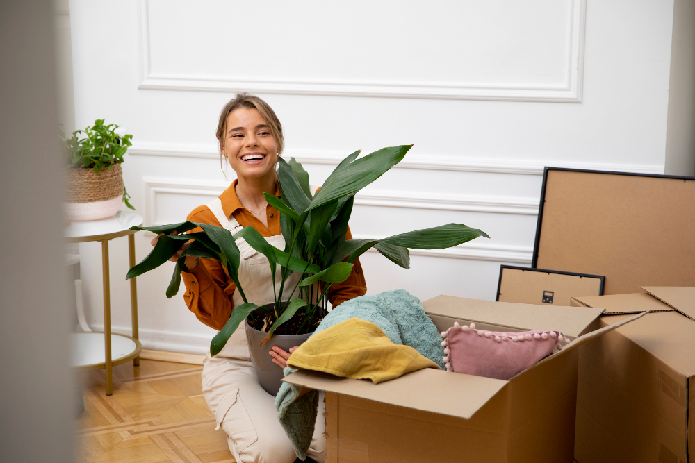 Happy family moving into a new home