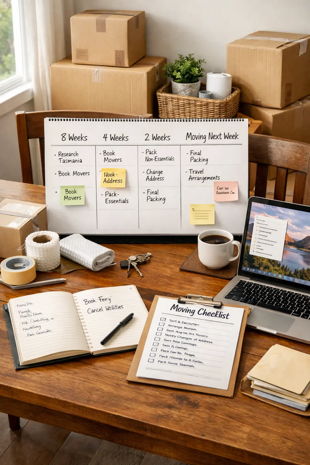 Tasmania moving checklist for planning an interstate move from Canberra to Launceston with packing and booking reminders