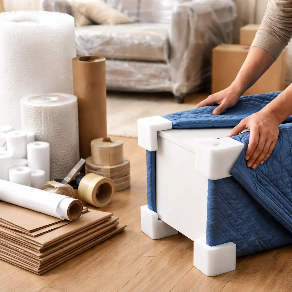 Wrapping and packing materials used to protect furniture during long-distance transport
