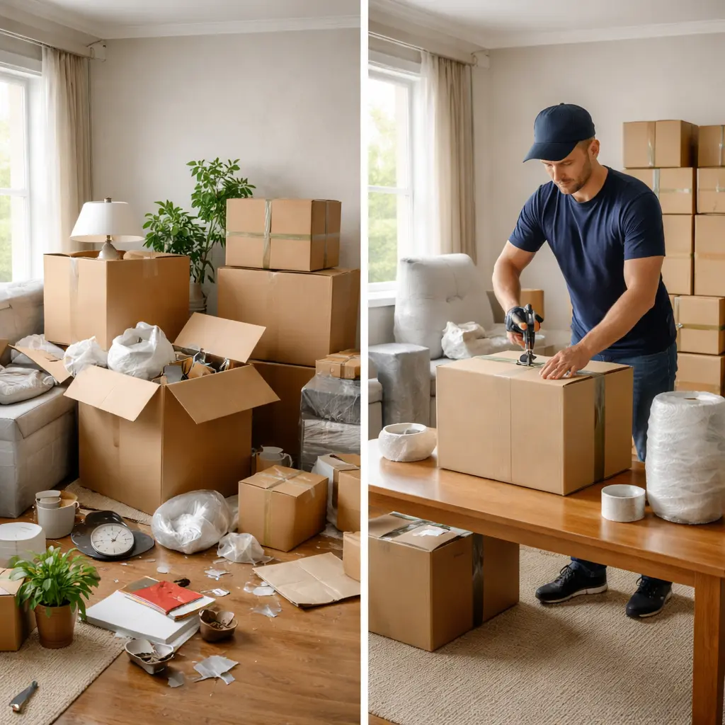 Interstate packing and prep from Tasmania including materials, fragile packing, whitegoods and electronics preparation, labelling and inventory