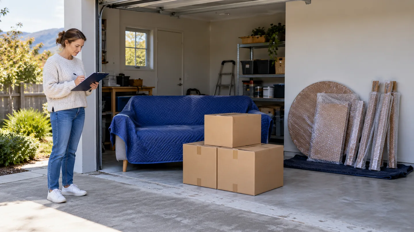 Illustration of protected furniture and cartons prepared for a flexible collection enquiry