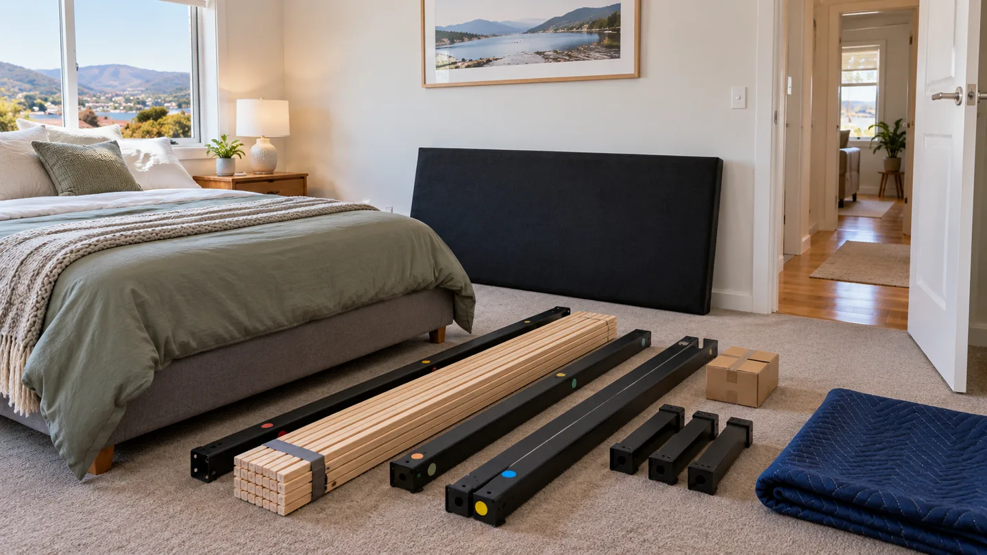 Illustration of a receiving bedroom with identified bed components and bedding essentials