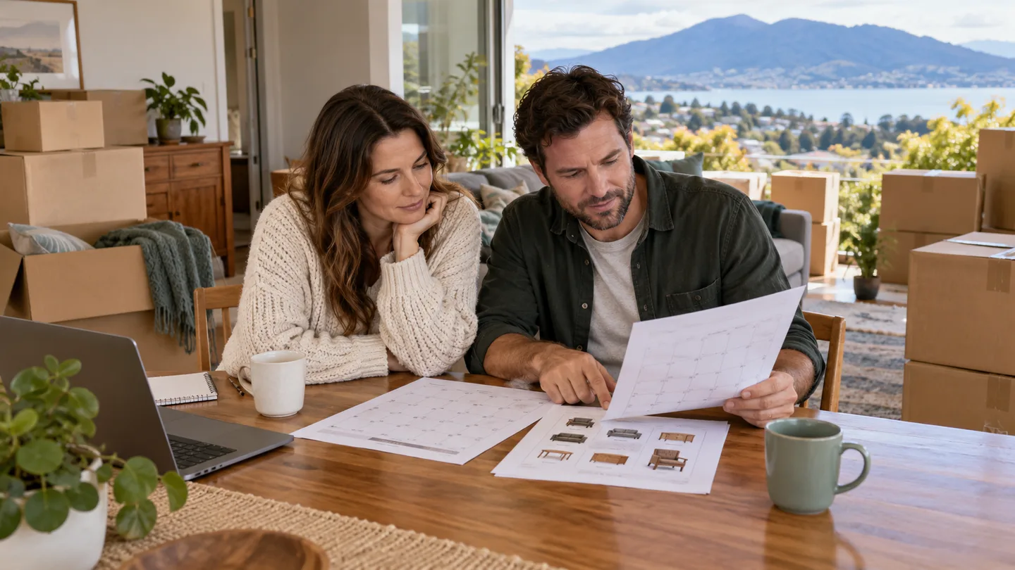 Illustration of a household comparing furniture collection and delivery date windows