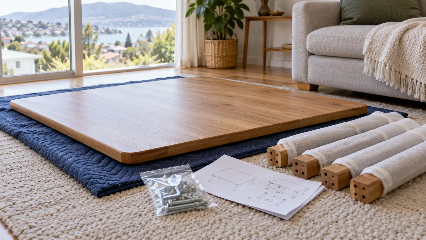 Illustration of separately protected table components and associated hardware