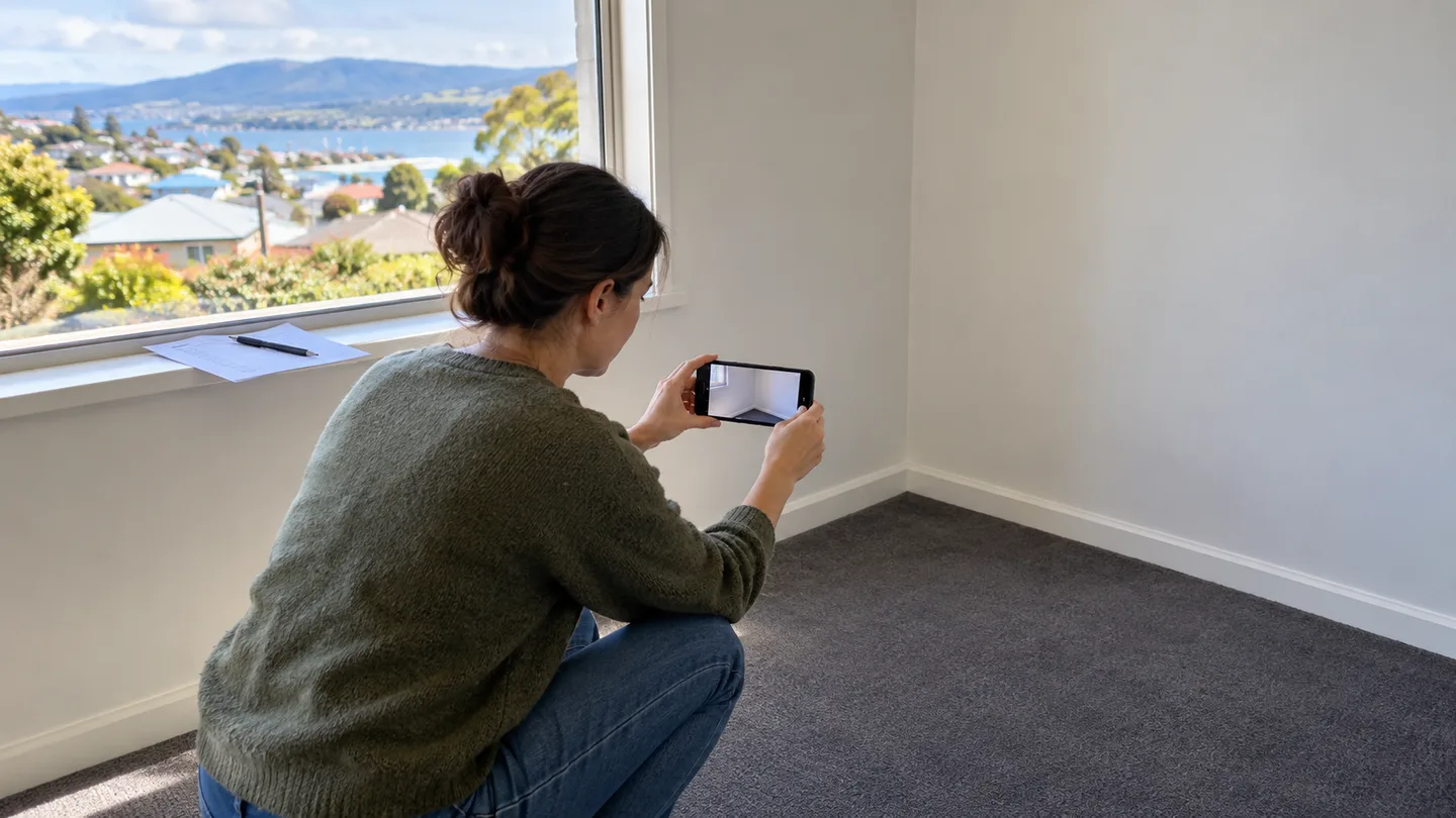 Illustration of a renter photographing an empty room for property condition records
