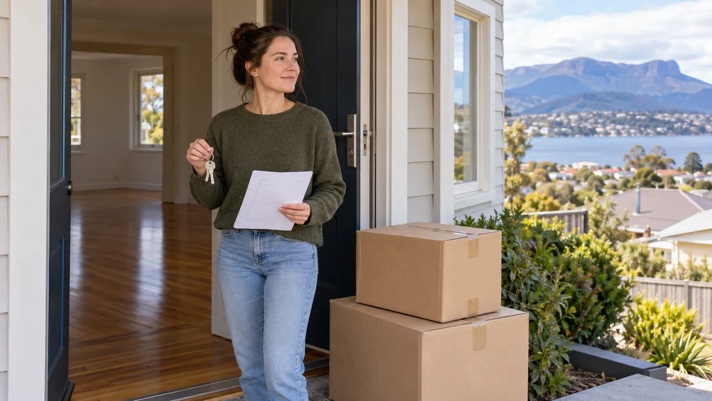 Illustration of a renter coordinating keys and cartons before a rental move
