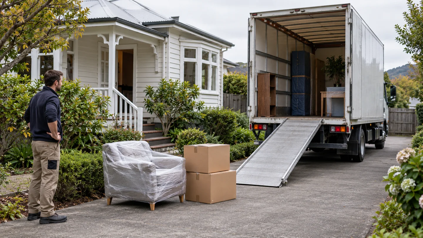 Illustration of furniture collection preparation and driveway access at a Tasmanian home